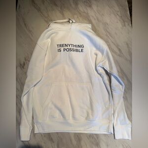 White Hoodie with Slogan Trenything is Possible. Size small. Lifting, gym, funny